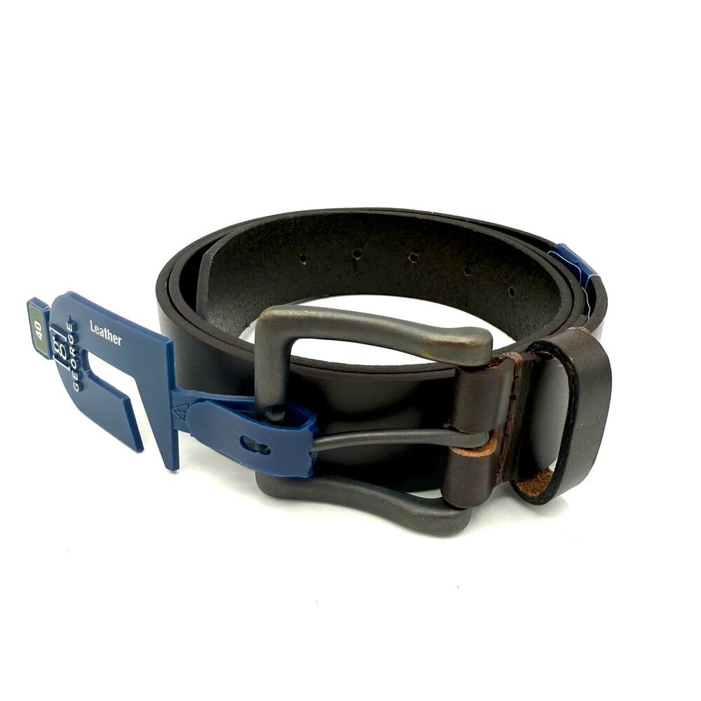 NWT George Men’s Brown Leather Belt Size 40 ~ 1.5” Wide Classic Genuine Leather